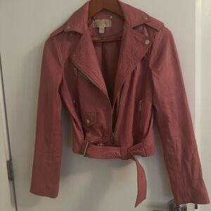 Michael Kors Blush Leather Jacket with Gold Accents